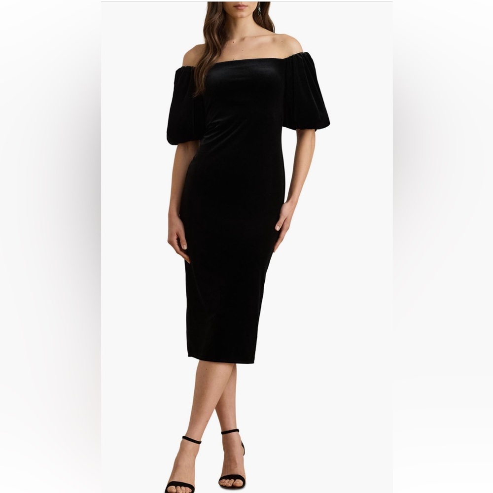 Elegant Ralph Lauren Black Velvet Dress Size 16 Like New
